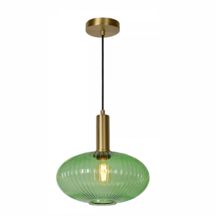 Hanglamp amber - Hanglamp met groen glas - Goude hanglamp
